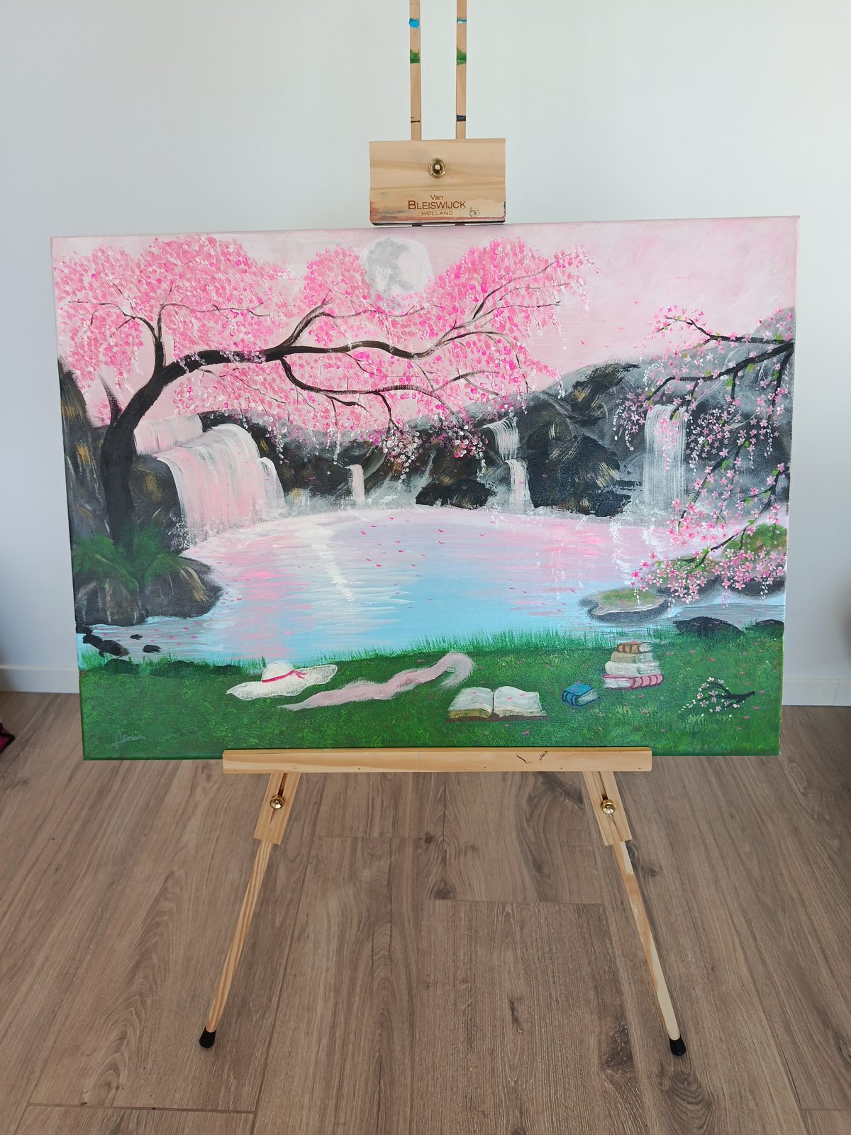 Sous les cerisiers, tableau original de Sonia